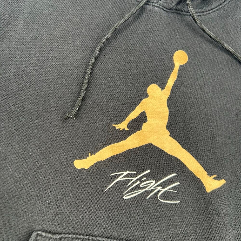 Mens Black Gold Nike Jordan Jumpman Flight Fleece Essential Baseline Hoodie Sz S - Picture 3 of 9